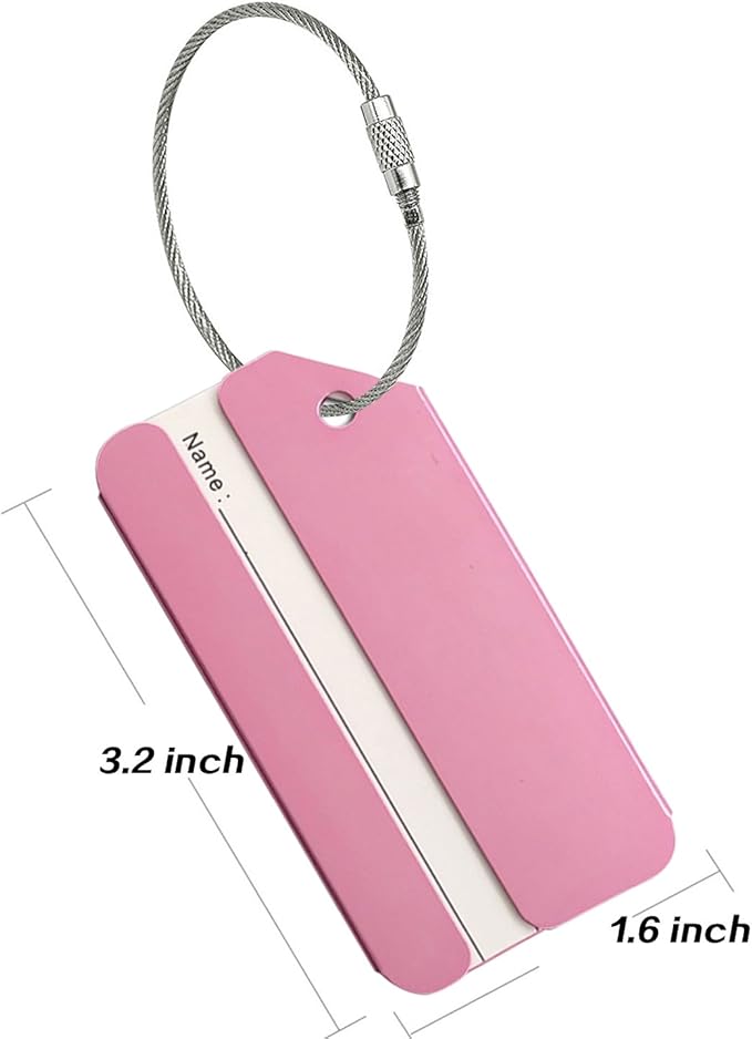 Aluminum Luggage Tags, Luggage Tag Holders for Travel Luggage Baggage Identifier by Ovener (2Pack Pink)