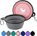 Collapsible Dog Bowls for Travel, 2-Pack Dog Portable Water Bowl for Dogs Cats Pet Foldable Feeding Watering Dish for Traveling Camping with Carabiners, BPA Free (Grey&Pink, Large)