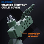 ELEGRP 3-Prong Weatherproof 3-Outlet Extender Adapter, Heavy Duty Triple Grounding Outlet Power Extender with Dust-proof Cover, Indoor/Outdoor Use, ETL Listed, 1 Pack, Green