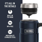 THERMOS Stainless King Vacuum-Insulated Travel Mug with Handle - 16oz, Midnight Blue - Thermos Tumbler for Hot & Cold Drinks - Leak & Sweat-Proof Stainless Steel Coffee Mug with Lid for Commuting