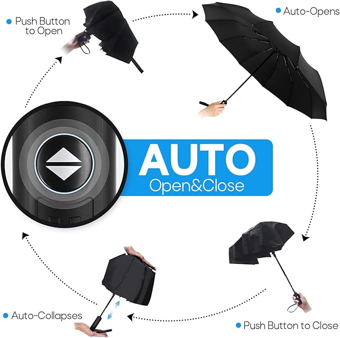 Travel Compact Umbrella, Folding Travel Umbrella for Rain and Shine Small, Windproof Automatic Open/Close, Portable Umbrellas