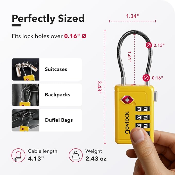Luggage Locks TSA Approved with Inspection Indicator and Resettable 4-Digit, Easy-to-Read Combination, TSA Locks for Luggage, Suitcases, Backpacks & Travel Bags, Yellow, 2-Pack