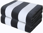 Exclusivo Mezcla 2 Pack Cotton Large 30x60 Inches Cabana Stripe Beach Towels, Super Absorbent Soft Plush Pool Bath Towel (Charcoal Grey)