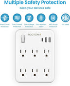 USB Wall Outlet Extender with On Off Switch, Surge Protector Outlet,6 AC Multi-Plug with 3 USB Ports (1 USB C), 490 Joules, Flat Socket Splitter with Spaced Outlet for Home, Office, College
