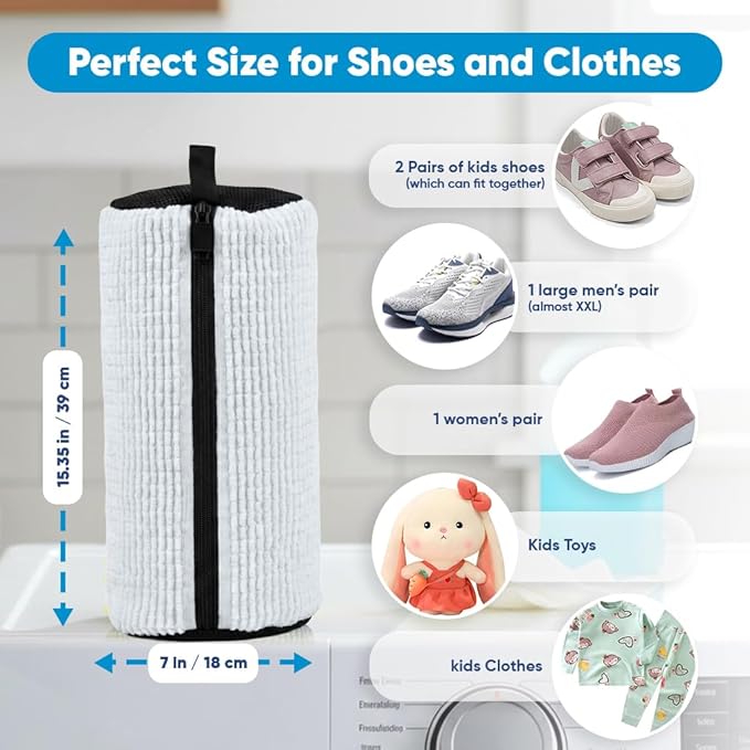 Shoe Washing Machine Bag – 2 Pcs Reusable Laundry Shoe Bag, 360° Deep Cleaning Sneaker Washing Bag, Durable Mesh Net with Zipper Protection, Fits All Shoe Types & Sizes (White, 14.8 × 7.4 Inches)