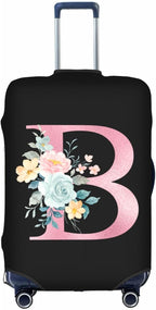 B Alphabet Design Custom Travel Luggage Cover Tag Set TSA Approved Vintage Letter Print Suitcase Protector Men Women (M 22-25 Inch Luggage)