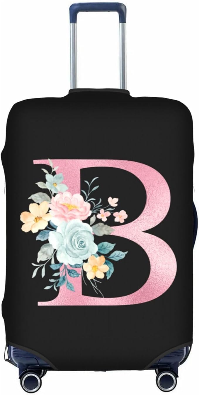B Alphabet Design Custom Travel Luggage Cover Tag Set TSA Approved Vintage Letter Print Suitcase Protector Men Women (M 22-25 Inch Luggage)
