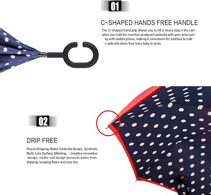 MRTLLOA 40/49/56 Inch Oversize Windproof Inverted Reverse Upside Down Umbrella, Golf Size Rain Umbrella, Double Layer, C-Shaped Handle for Men, Women and Kids