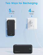 Portable Charger, 10000mAh PD20W Fast Charging Power Bank with Built-in Cables & Wall Plug, External Battery Pack with LED Display, Travel Essentials Battery Bank for iPhone, iPad, Samsung Matte Black