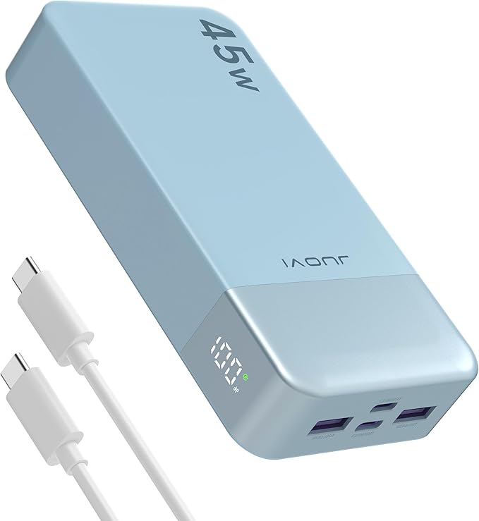 JUOVI J2621 Power Bank Portable Charger 20000mAh 45W, PD3.0 QC 4.0 Fast Charging Battery Pack with LED Display,2 USB-C,2 USB-A for iPhone 15 16, MacBook