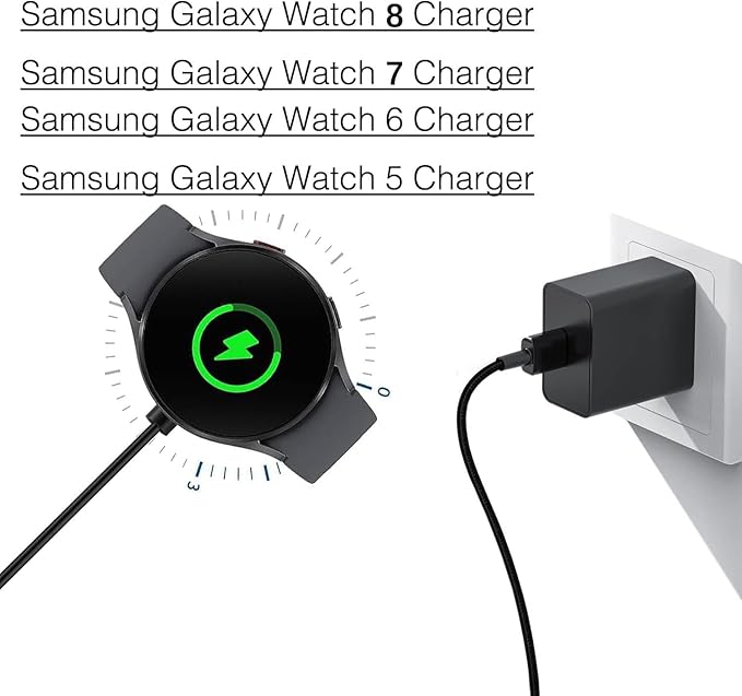 Watch Charger Compatible for Samsung Galaxy Watch 8/8 Classic,7/6/Ultra, 5/5 Pro/4/4/6 Classic/3/Active 2/Active 1, Magnetic Wall Fast Charging Adapter & Cable, Magnetic Wireless Charging Cable 3.3FT