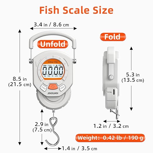 Fishing Scale Luggage Scale 132lb/60kg Digital Fish Scale, Fish Weight Scale with Backlit LCD Display, Luggage Weight Scale with 4 Units, 2 AAA Batteries, Hanging Scale for Fishermen Travelers