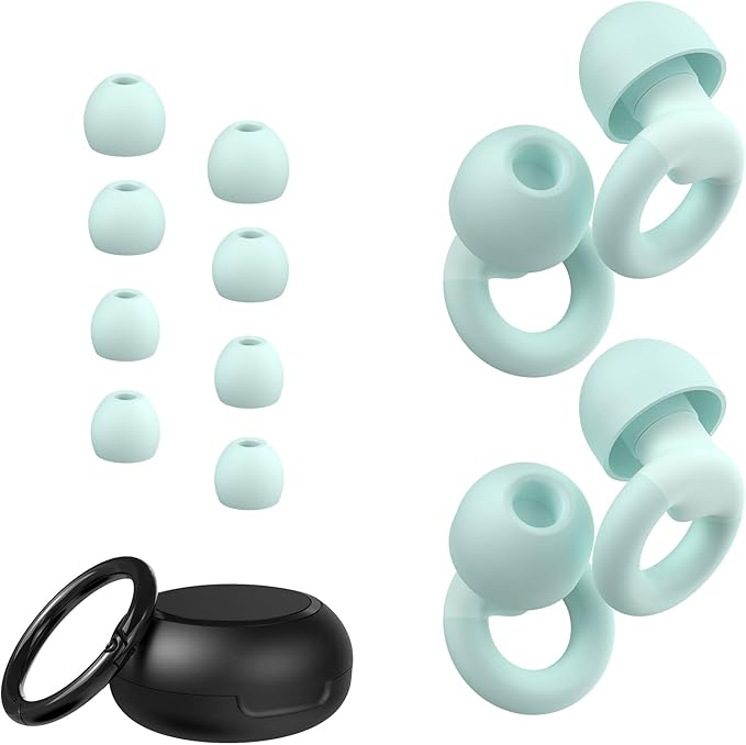 JUSTRVN Ear Plugs for Sleeping, 2 Pairs of Reusable Earplugs for Noise Reduction 25dB-30dB with 8 Ear Tips, Soft Hearing Protection Ear Plugs for Concert,Noise Sensitivity, Study & Work