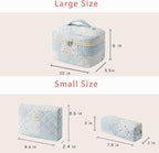 uekeboag Large Travel Quilted Makeup Bag for Women, Floral Cotton Cosmetic Bag, Coquette Aesthetic Floral Toiletry Organizer Bag