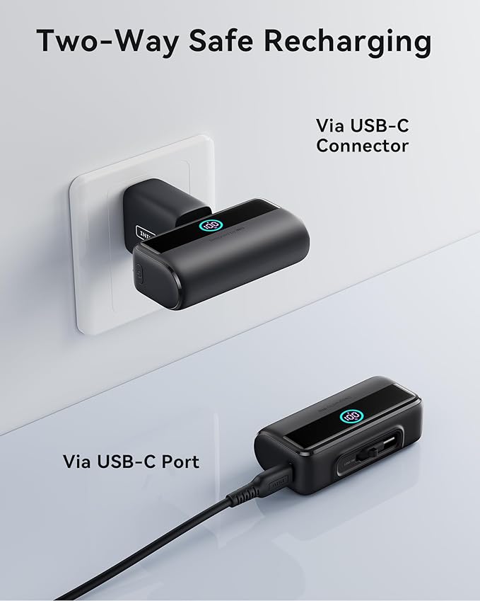 INIU Pocket Size 5000mAh 20W PD Fast Charging Power Bank & 5500mAh Power Bank with Build-in USB-C Connector Combo