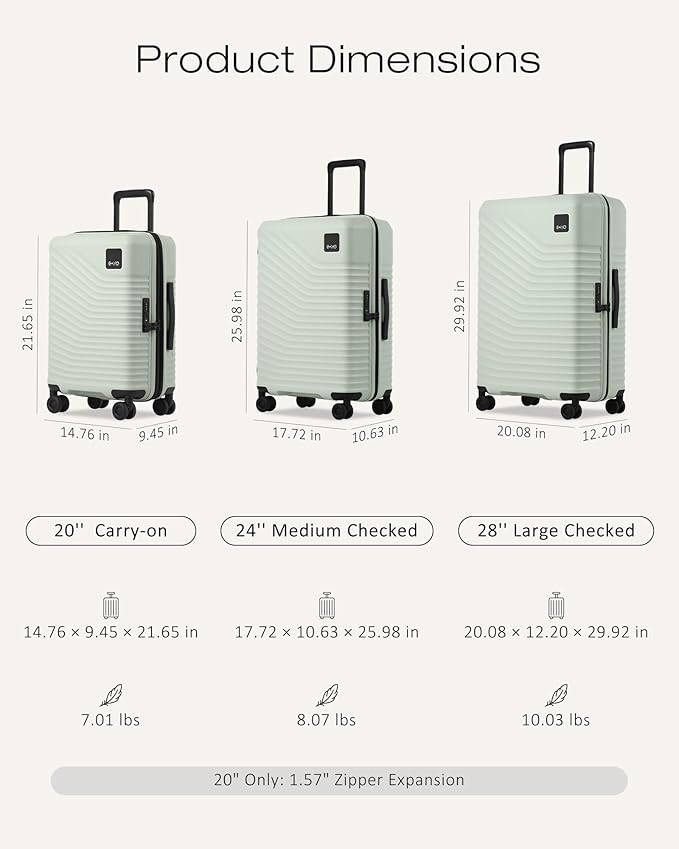 Coolife Luggage 3 Piece Set Hardside Lightweight Suitcases: Upgraded Durable PC Travel Luggage with Dual Spinner Wheels & TSA Lock, 20/24/28 (20'' Expandable Only), Light Green