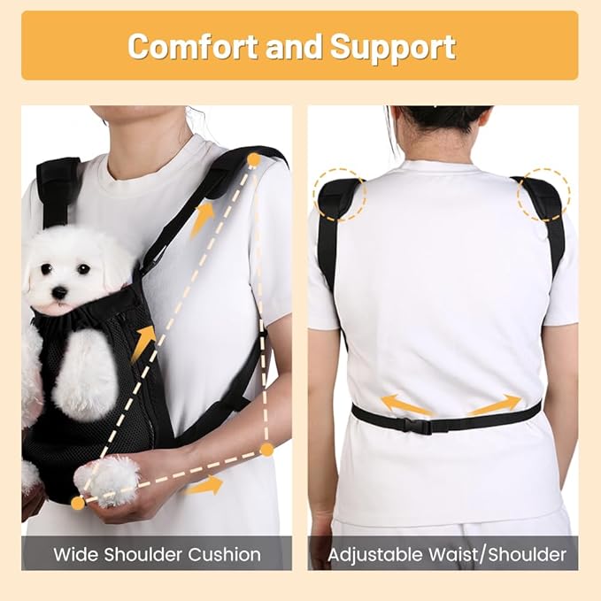 Inspack Dog Backpack Carrier/Cat Carrier, Adjustable Pet Front Carriers Travel Bag for Puppy Medium Dogs, Legs Out, Soft Ventilated Dog Chest Carry Backpacks for Hiking/Camping, 7-11 lbs, Black