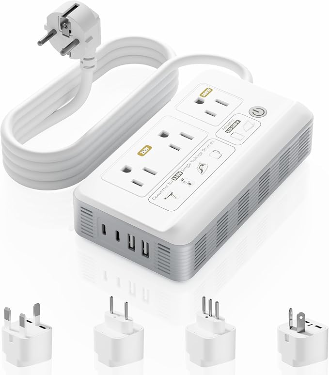 Mapambo 2000W Voltage Converter US to Europe, 7 in 1 Converter for European Travel for Hair Dryer, Kettles, Coffee Makers and etc. 220v to 110v Converter for International Travels (White)