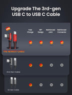 AINOPE USB C Cable 60W 2-Pack 6.6ft Nylon Braided USB C to USB C Cable Type C Charger Fast Charging Right Angle USBC Cable Charger Cord for iPhone 16 Pro Max 15 Plus Samsung S24 S23 iPad Pro Red