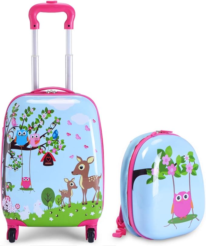 Goplus 2PC Kids Luggage, 12" & 16" Kids Carry On Luggage Set with 4 Spinner Wheels, Lightweight Rolling Spinner Suitcase for Children Toddlers Boys and Girls Travel