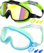 Swim Goggles 2 Pack, Wide View Anti Fog&UV Swimming Goggles for Audlt, No Leak Pool Beach Essentials for Men Women