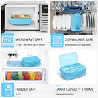 Bento Boxes for Adults - 1100 ML Bento Lunch Box Container For Kids With Spoon & Fork - Durable Perfect Size for On-the-Go Meal, BPA-Free and Food-Safe Materials(Blue)