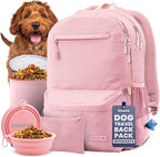 Dog Travel Bag for Supplies - Complete Dog Diaper Bag Backpack with 2 BPA-Free Travel Bowls, Treat Pouch, Food Container, Placemat & Laptop Sleeve – for Traveling, Road Trips, Hiking: Dusty Pink