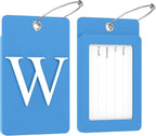 Gostwo 2 Pack Luggage Tags for Suitcases, 26 Initial Letter Travel Luggage Baggage Identification Labels ID Tag Fully Bendable Tags with Stainless Steel Loop (Blue) (Letter W)