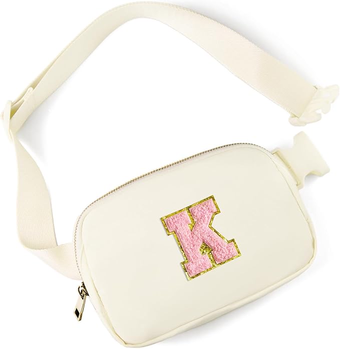 Gitus Personalized Gifts Birthday Gifts for Girls Fanny Pack Cross Body Bags with Initial Letter Preppy Stuff Gifts for Her Girlfriend Wife Sister Friends Mom (Ivory-K)