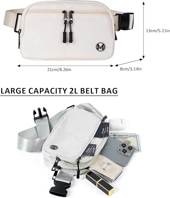Fanny Pack Crossbody bags for Women Men, 2L Everywhere Belt Bag, Fashion Waist Packs, 5-Zipper Pockets Waist Bag with Adjustable Strap