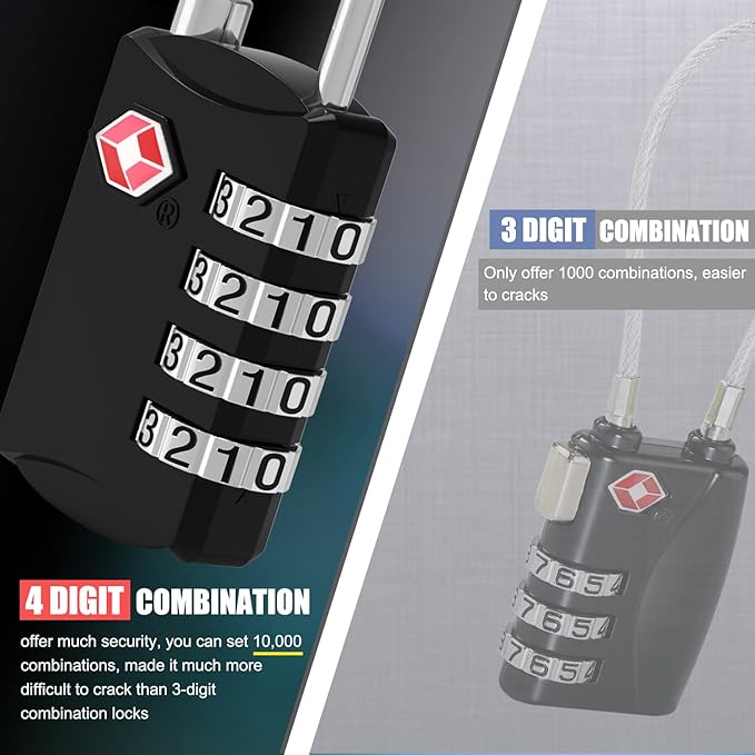 2 Pack 4 Digit TSA Luggage Locks, Diyife Outdoor Waterproof Padlock, Combination Lock for Backpack, Locker, Gate, Toolbox, High-Strength Zinc Alloy Steel - Black & White