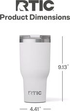 RTIC 40oz Essential Tumbler with Lid, Ceramic Lined, Insulated, Stainless Steel, Metal, Double Wall Vacuum-Insulation, Travel Cup for Iced Coffee, Tea, Hot and Cold Drink, White