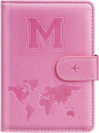Passport Holder Cover Initail Letter A-Z Travel Wallet Embossed Design RFID Blocking Card Holder Personalized Gift Passport Cover Wallet, Passport Book Holders for Women and Girls, Pink-M