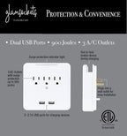 Glamsockets Decorative Wall Mount Surge Protector with 3 Outlets, Dual USB Charging Ports and Phone Holder - USB Charging Center/Multi Function Wall Tap (Abstract Vines)