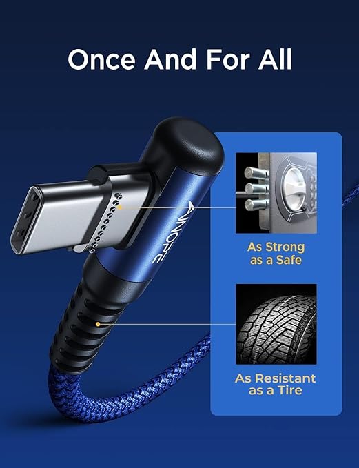 AINOPE USB C Cable 3ft Right Angle, 2-Pack USB to USB C Cable 3ft 3.1A Fast Charging Nylon Braided USB A to USB C Cable Blue Accessories Fit for Galaxy S20 S10 S9 S8 Plus,V30,V20,G6