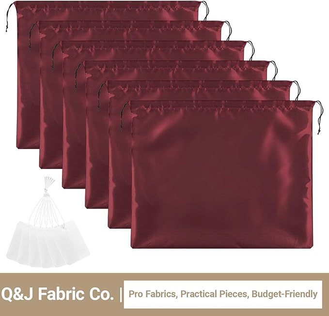 Q&J Fabric Co. 6 Pack Satin Dust Bag 19.7x23.6 inch Burgundy 100% Polyester Silk Bag Purse Dust Bag Shoe Bags for Closet Purse Protector Bag Dust Covers for Purses