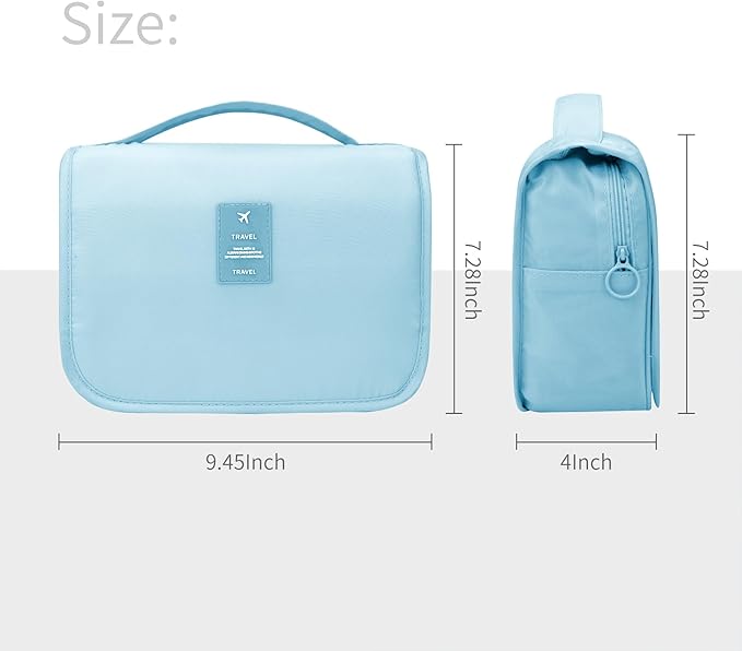 Lcsmaokin Large Capacity Toiletry Bag Travel Bag with Hanging Hook for Men and Women Waterproof Travel Cosmetic Bag Bathroom Storage Bag for Brushes Set, Full-Sized Shampoo,Accessories(Baby Blue)