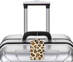 2 Pack Luggage Tags for Suitcases, PU Leather Bag Tag with Privacy Cover Address Card Travel Essentials-Gold Leopard Cheetah