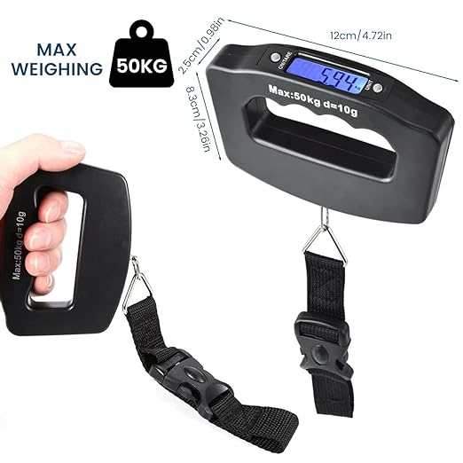 3 Pack Luggage Scale, 50 Kg/110 Lbs Suitcase Weight Scale with LCD Display Backlight, Portable Buckle Baggage Weight Scale for Travelers and Fish Weighing, (Battery not Included)