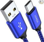USB Type C Cable,USB A to USB C 3A Fast Charging (3.3ft 2-Pack) Braided Charge Cord Compatible with iPhone 15 16 Pro Max,Samsung Galaxy S20 S10 S9 S8,Note 9 8,A11 A20 A51,LG V30 V35,Moto Z2 Z3 (Blue)
