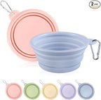 Collapsible Dog Bowls 2-Pack, Portable Travel Dog Bowl with Carabiner, Food-Grade Silicone Pet Bowl for Hiking, Walking(Macaron Pink and Blue)