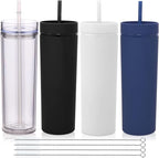 Volhoply 20oz Plastic Skinny Tumblers Bulk 4 Pack,Double Wall Tumbler with Lid and Straw,Reusable Travel Coffee Mug,BPA Free Matte Acrylic Water Cups with Straw for Party,DIY Gifts(Assorted, 4 Set)