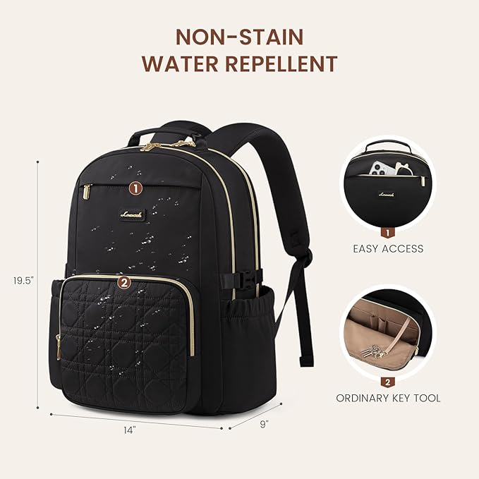 LOVEVOOK Laptop Backpack for Women with Pouch Pocket for Large Capacity Cup,18 Inch Teacher Nurse College Work Backpack Purse,Waterproof Laptop Bag Computer Back Pack for Travel,Black+Wicker pattern