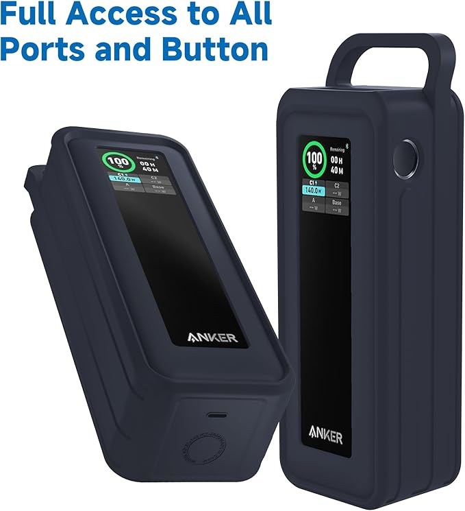 Protective Silicone Case for Anker Prime Power Bank 27,650mAh 250W - Portable with Handle & Hook Loop Strap, Anti-Slip & Shockproof Design (Blue)