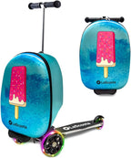 Lascoota Scooter Suitcase - Foldable 2-in-1 Luggage - LED Light Wheels & Lightweight Carry Luggage - Overhead-Ready Carry Suitcase for Kids - Ice Cream, 17.3 x 12.4 x 8.7 in