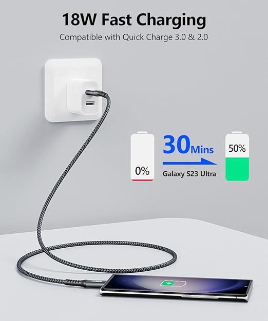 SUNGUY 10Gbps USB C 3.1 Gen 2 Cable, 4FT USB A to USB C 3A Fast Charging & Data Transfer Android Auto Cable Compatible with iPhone 17/16/15 Pro Max, Galaxy S23 S22 Ultra Note 20, SSD