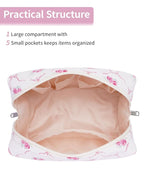 Narwey Makeup Bag Travel Cosmetic Bag Organizer Toiletry Bag Make Up Bags with Compartments for Women Girls (Bowknot and Flower)
