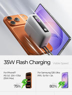 LISEN [Practical＆Lazy Design 3 in 1 Travel Essentials Power Bank，7000mAh 35W Fast Charging with Wall Plug and Build-in Cable for iPhone 17 16 15 Pro Max Plus,Samsung Galaxy,iPad,Android，Mint Green