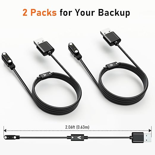 Audiovance 2-Pack AB400 Reversible Smartwatch Charger – Innovative Magnetic Charging Cable, Solves Polarity Mismatch, Universal for All 4.0mm-Pin-Pitch Smart Watches