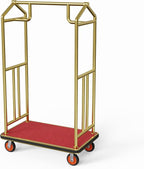 Gold Hotel Luggage Cart,42"x24" Bellman Cart with Baffle Guardrail and 6In Caster Weight Capacity Up to 850LBS Provide Convenience to Guest Gold Finished Hotel Cart Add Elegance to Hotel&Resort